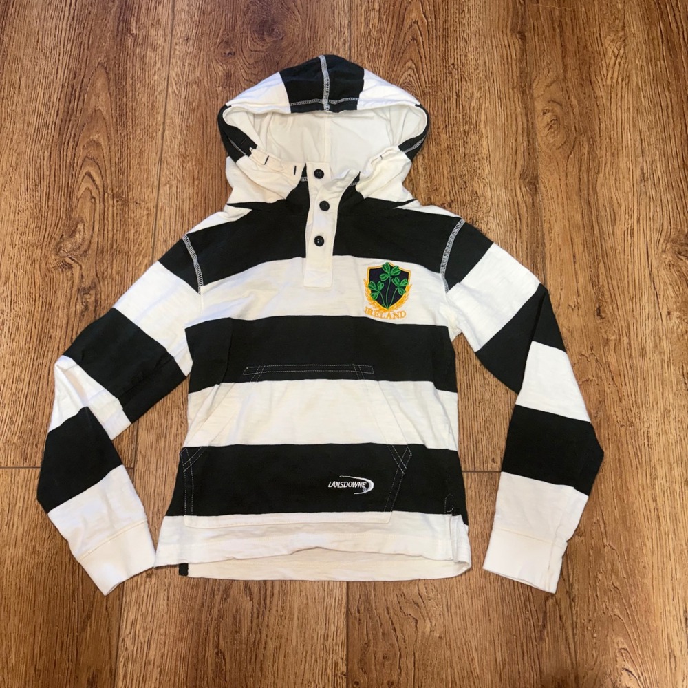 Lansdowne Irish Memories Kids Ireland Rugby Hoodie Green White Striped Size 5-6